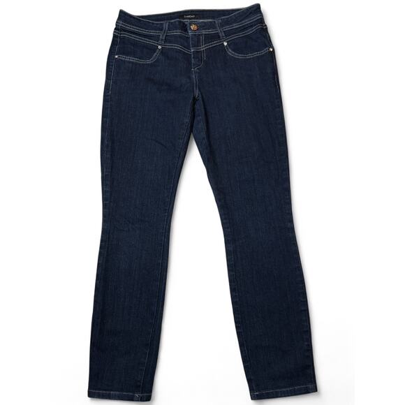 bebe High Waist Yoke Seam Skinny Dark Rinse Stretch Denim Jeans Women’s Size 29 - Picture 1 of 15